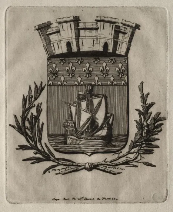 Framed Print : Etchings of Paris: The Symbolical Arms of the City of Paris, 1854. Creator: Charles Meryon (French Framed Print : Etchings of Paris: The Symbolical Arms of the City of Paris, 1854. Creator: Charles Meryon (French