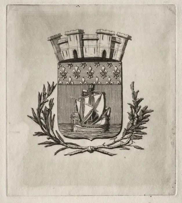 Framed Print : Etchings of Paris: The Symbolical Arms of the City of Paris, 1854. Creator: Charles Meryon (French Framed Print : Etchings of Paris: The Symbolical Arms of the City of Paris, 1854. Creator: Charles Meryon (French