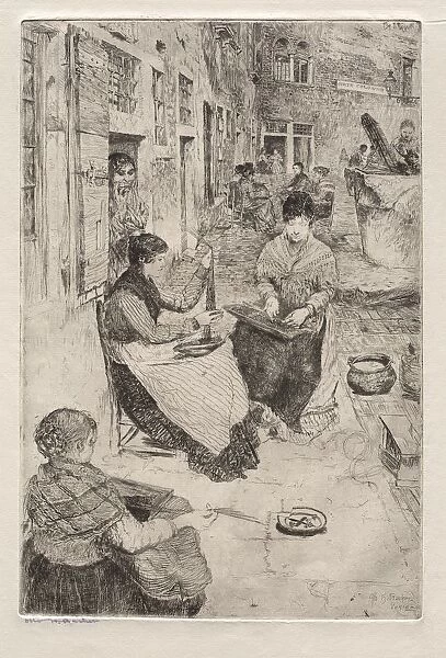 Etchings of Venice: Bead Stringers, 1882. Creator: Otto H. Bacher (American, 1856-1909)