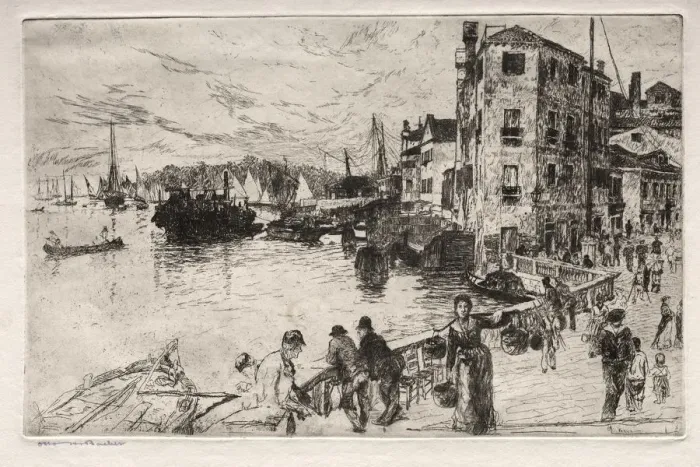 Framed Print : Etchings of Venice: Castello Quarters, Riva, 19th century. Creator: Otto H. Bacher (American Framed Print : Etchings of Venice: Castello Quarters, Riva, 19th century. Creator: Otto H. Bacher (American