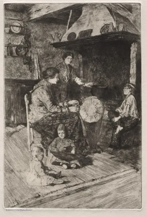 Framed Print : Etchings of Venice: The Lace Makers, 19th century. Creator: Otto H. Bacher (American, 1856-1909) Framed Print : Etchings of Venice: The Lace Makers, 19th century. Creator: Otto H. Bacher (American, 1856-1909)