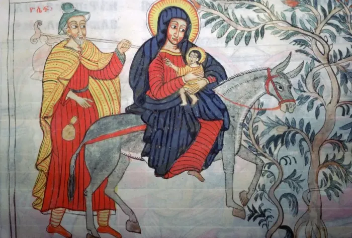 Framed Print : Ethiopian illustration of the Flight into Egypt, 1664 Framed Print : Ethiopian illustration of the Flight into Egypt, 1664