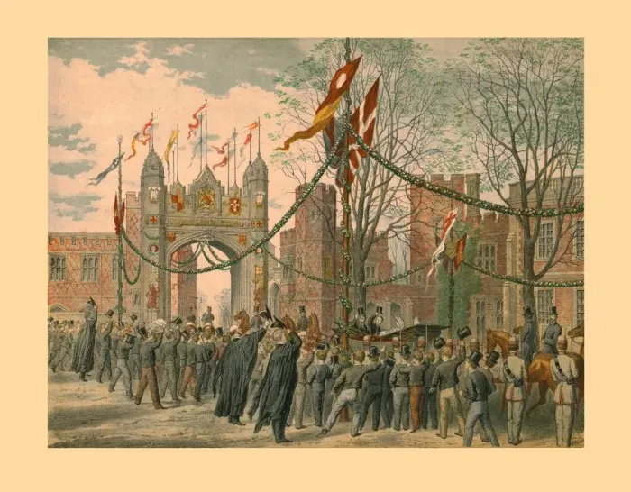 Framed Print : Eton School and the Boys Arch, 1863. Creator: Unknown Framed Print : Eton School and the Boys Arch, 1863. Creator: Unknown