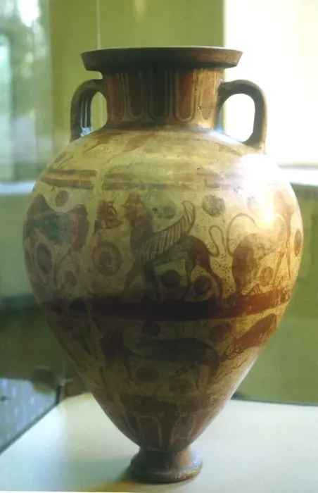 Framed Print : Etruscan amphora decorated with mythical beasts, c7th-6th century BC Framed Print : Etruscan amphora decorated with mythical beasts, c7th-6th century BC