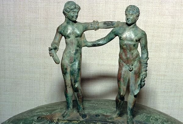 Etruscan bronze figures from the lid of a bronze vessel