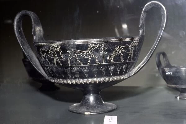 Etruscan Bucchero Vase with animal decoration, from Vulci. Italy, c620 BC