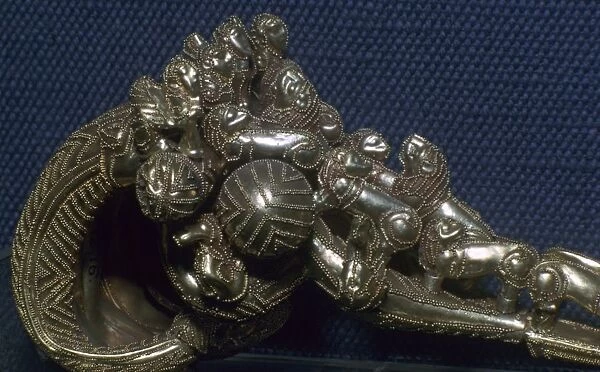Detail of an Etruscan gold fibula showing gold working techniques, 7th century BC