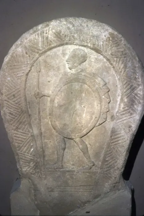 Framed Print : Etruscan Stela, Warrior with Shield and spear c420 BC-300 BC Framed Print : Etruscan Stela, Warrior with Shield and spear c420 BC-300 BC