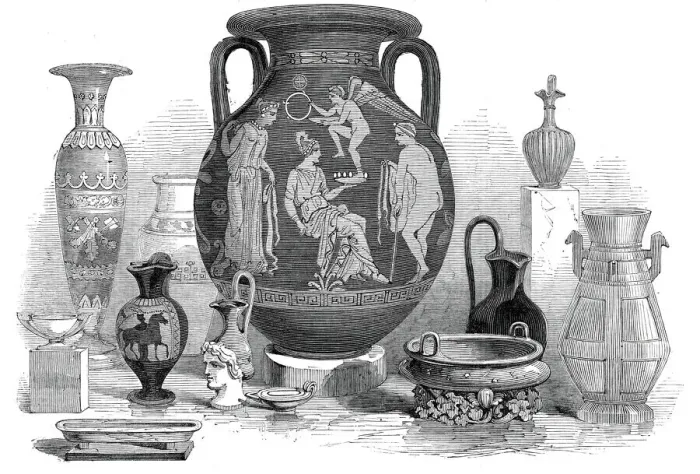 Framed Print : Etruscan vases, Chinese vessels, &c. 1845. Creator: Unknown Framed Print : Etruscan vases, Chinese vessels, &c. 1845. Creator: Unknown