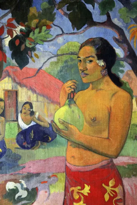 Framed Print : Eu haere ia oe (Woman Holding a Fruit. Where Are You Going?), 1893. Artist: Paul Gauguin