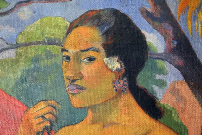 Framed Print : Eu haere ia oe (Woman Holding a Fruit. Where Are You Going?), 1893. Artist: Paul Gauguin Framed Print : Eu haere ia oe (Woman Holding a Fruit. Where Are You Going?), 1893. Artist: Paul Gauguin