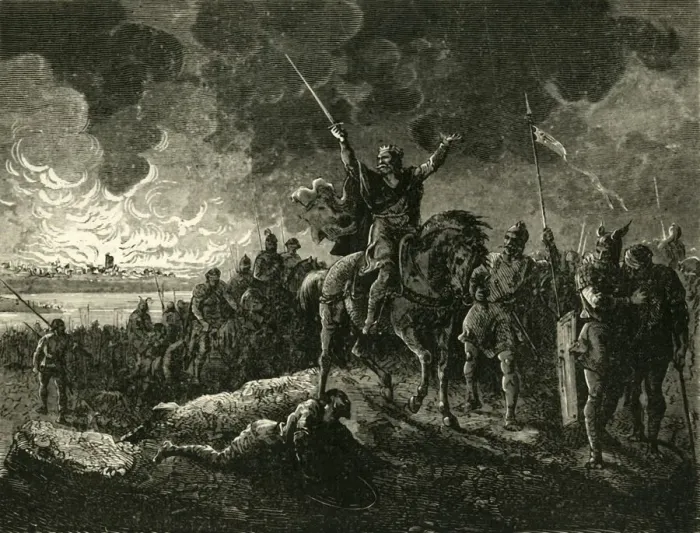 Framed Print : Eudes, Duke of Aquitaine, Fleeing from Bordeaux, Fired by the Saracens, (732AD), 1890 Framed Print : Eudes, Duke of Aquitaine, Fleeing from Bordeaux, Fired by the Saracens, (732AD), 1890