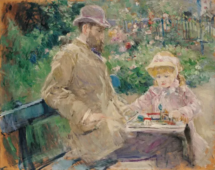 Framed Print : Eugene Manet and His Daughter in the Garden at Bougival