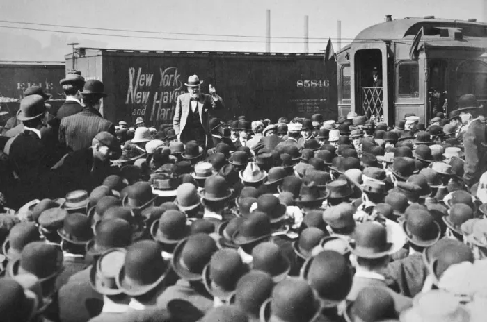 Framed Print : Eugene Victor Debs, American Union leader, addressing a crowd, 20th century. Artist Framed Print : Eugene Victor Debs, American Union leader, addressing a crowd, 20th century. Artist