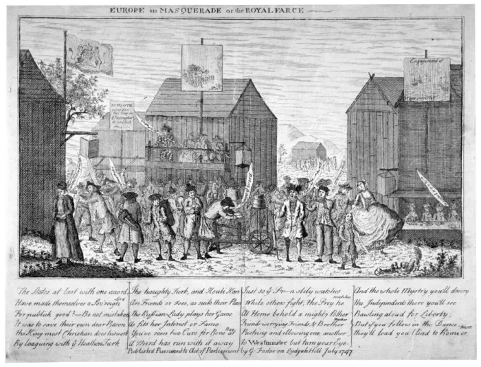 Framed Print : Europe in masquerade, or the Royal farce, 1747. Artist: G Foster Framed Print : Europe in masquerade, or the Royal farce, 1747. Artist: G Foster
