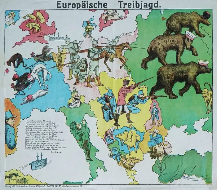Framed Print : European Beating Hunt. European satirical map, 1914. Creator: Anonymous Framed Print : European Beating Hunt. European satirical map, 1914. Creator: Anonymous