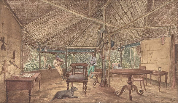 European Men in an African Jungle Lodge, 1886. Creator: Anon