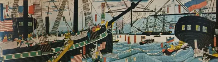 Framed Print : European Ships in a Japanese Harbour, c1860 Framed Print : European Ships in a Japanese Harbour, c1860