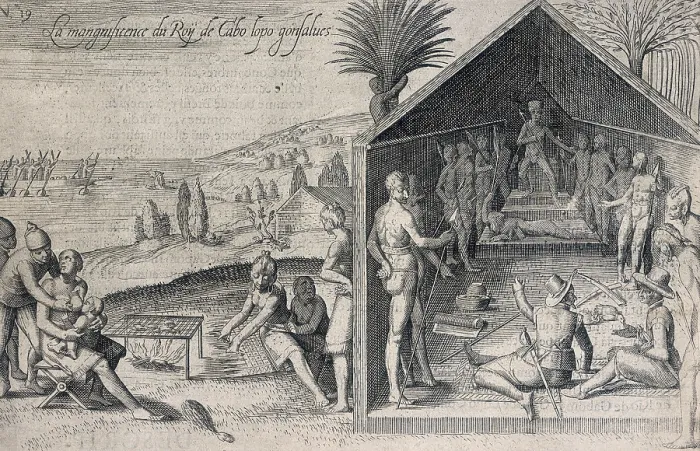 Framed Print : Two Europeans at an audience with a king, 1605. Creator: Unknown Framed Print : Two Europeans at an audience with a king, 1605. Creator: Unknown