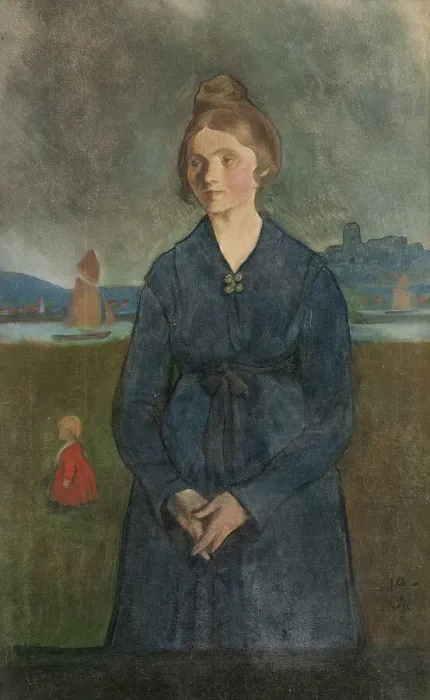 Framed Print : Eva with Bohus fortress in the background, 1907. Creator: Ivar Arosenius