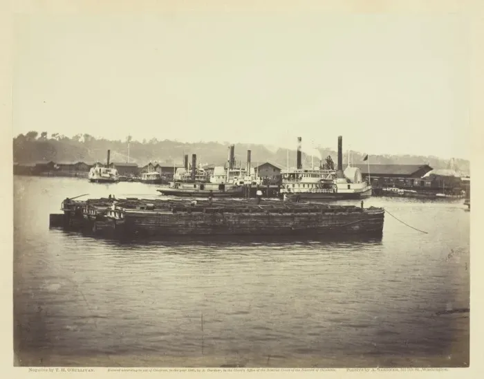 Framed Print : Evacuation of Aquia Creek, June 1863. Creator: Alexander Gardner Framed Print : Evacuation of Aquia Creek, June 1863. Creator: Alexander Gardner