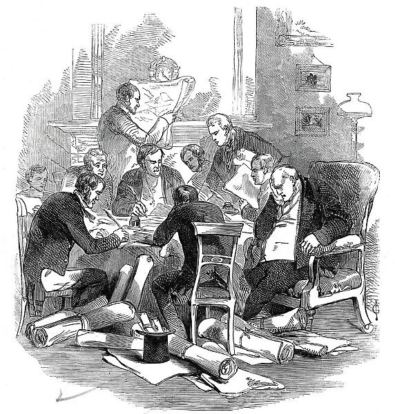 Eve of the 30th - correcting plans at a tavern, 1845. Creator: Unknown