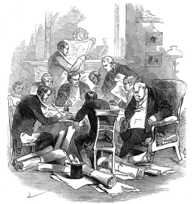 Framed Print : Eve of the 30th - correcting plans at a tavern, 1845. Creator: Unknown Framed Print : Eve of the 30th - correcting plans at a tavern, 1845. Creator: Unknown