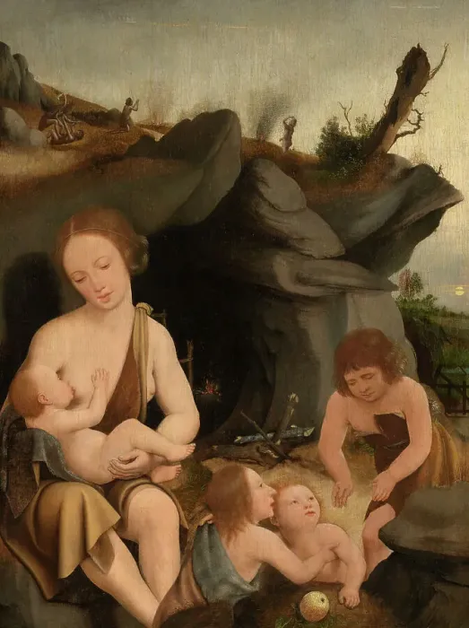 Framed Print : Eve And Four Children, c1520. Creator: Jan Mostaert Framed Print : Eve And Four Children, c1520. Creator: Jan Mostaert