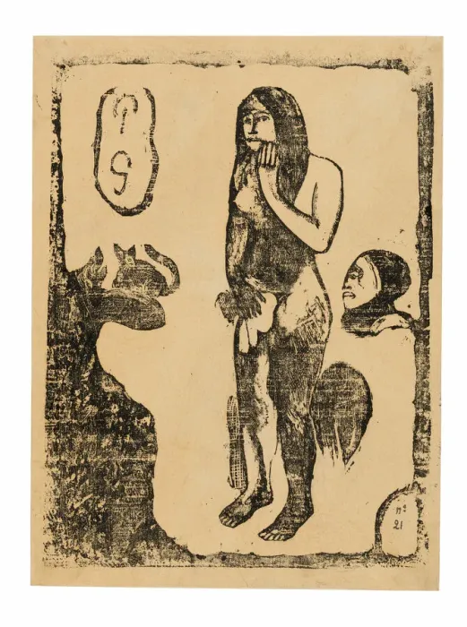 Framed Print : Eve, from the Suite of Late Wood-Block Prints, 1898  /  99. Creator: Paul Gauguin