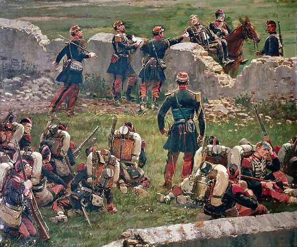 Evening of the battle of Rezonville (Gravelotte). Grenadiers of the Imperial Guard at rest, 16 Augus Artist: Detaille, Edouard (1848-1912)