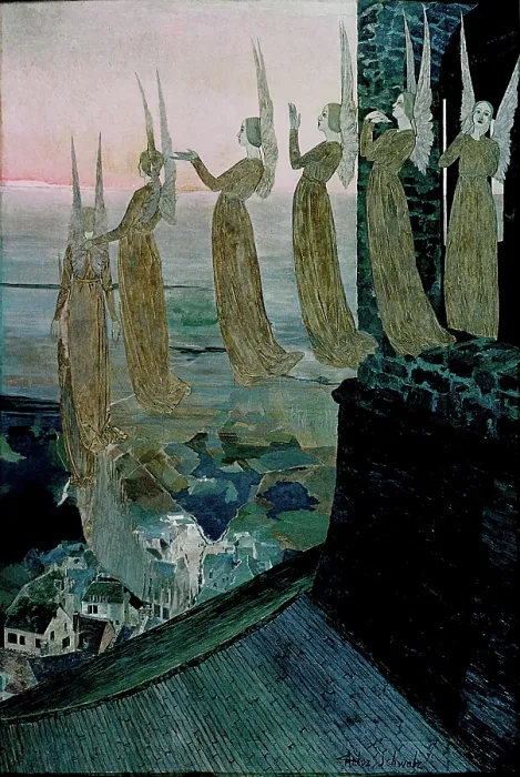 Framed Print : Evening bells, 1891. Creator: Schwabe, Carlos (1866-1926) Framed Print : Evening bells, 1891. Creator: Schwabe, Carlos (1866-1926)
