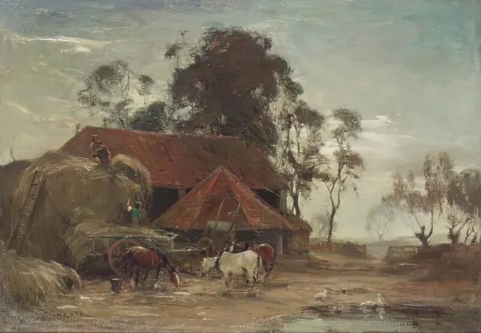 Framed Print : Evening - Building the Stack, c1870-1920. Creator: James Lawton Wingate Framed Print : Evening - Building the Stack, c1870-1920. Creator: James Lawton Wingate