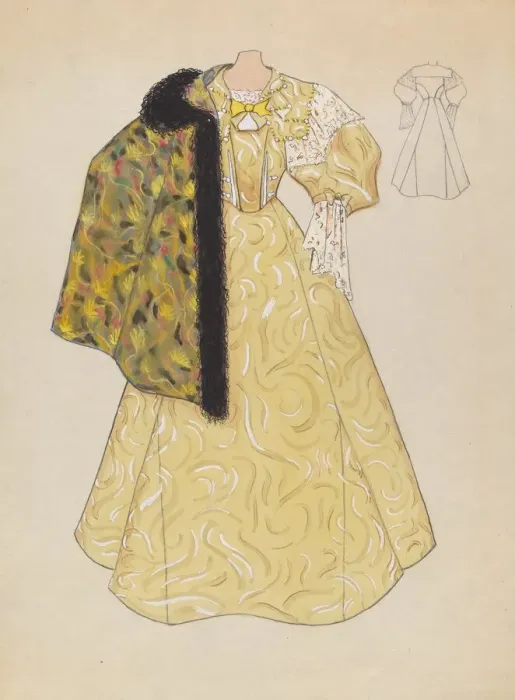 Framed Print : Evening Dress and Cape, c. 1936. Creator: Dorothy Gernon Framed Print : Evening Dress and Cape, c. 1936. Creator: Dorothy Gernon