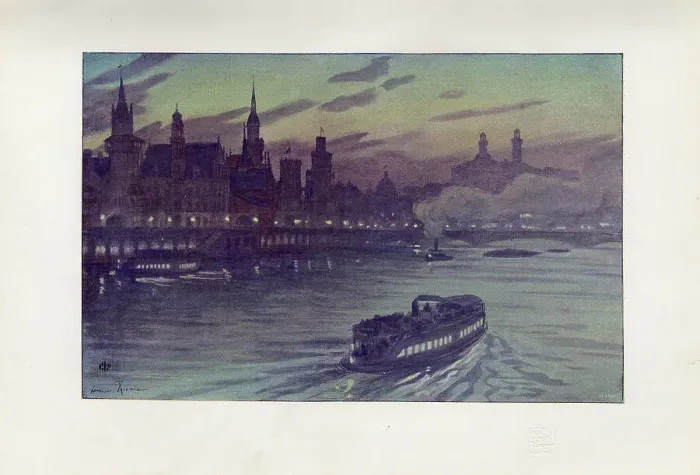 Framed Print : An evening effect at the Paris exhibition, 1900. Creator: Rivière, Henri (1864-1951) Framed Print : An evening effect at the Paris exhibition, 1900. Creator: Rivière, Henri (1864-1951)