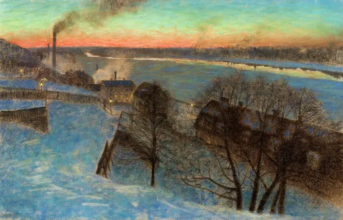 Framed Print : Evening in February, Riddarfjärden, Stockholm, 1892-1893. Creator: Jansson, Eugène (1862-1915)