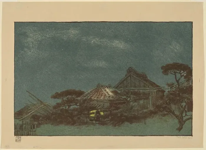Framed Print : Evening in Fukagawa, 1900. Creator: Emil Orlik Framed Print : Evening in Fukagawa, 1900. Creator: Emil Orlik