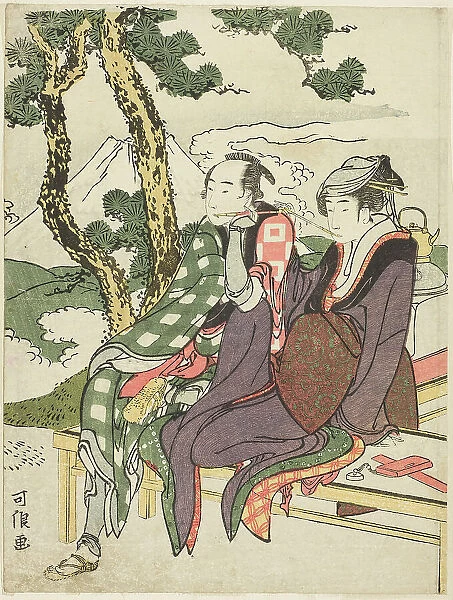 Evening Glow for Date no Yosaku and Seki no Koman, from the untitled series known as... 1801-04. Creator: Hokusai