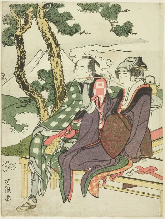 Framed Print : Evening Glow for Date no Yosaku and Seki no Koman, from the untitled series known as... 1801-04. Creator: Hokusai Framed Print : Evening Glow for Date no Yosaku and Seki no Koman, from the untitled series known as... 1801-04. Creator: Hokusai