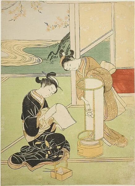 Evening Glow of a Lamp (Andon no sekisho), from the series 'Eight Views of the Parlor... c. 1766. Creator: Suzuki Harunobu. Evening Glow of a Lamp (Andon no sekisho), from the series 'Eight Views of the Parlor... c. 1766