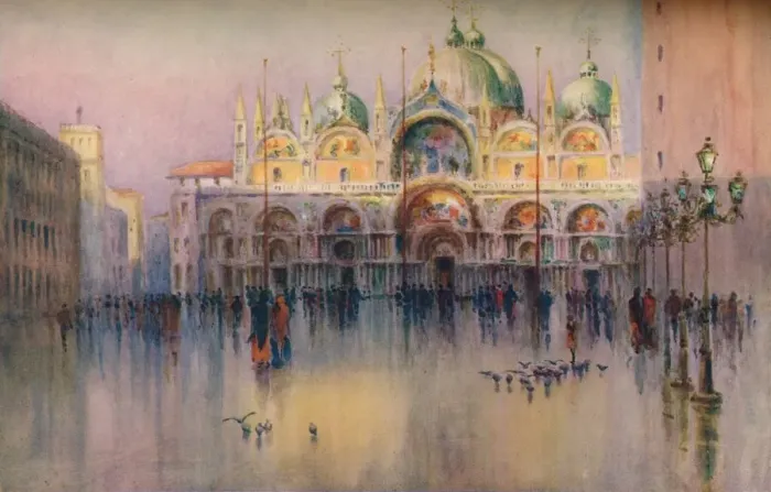 Framed Print : Evening Glow, St. Marks, Venice. (1914). Artist: Helen Donald-Smith Framed Print : Evening Glow, St. Marks, Venice. (1914). Artist: Helen Donald-Smith