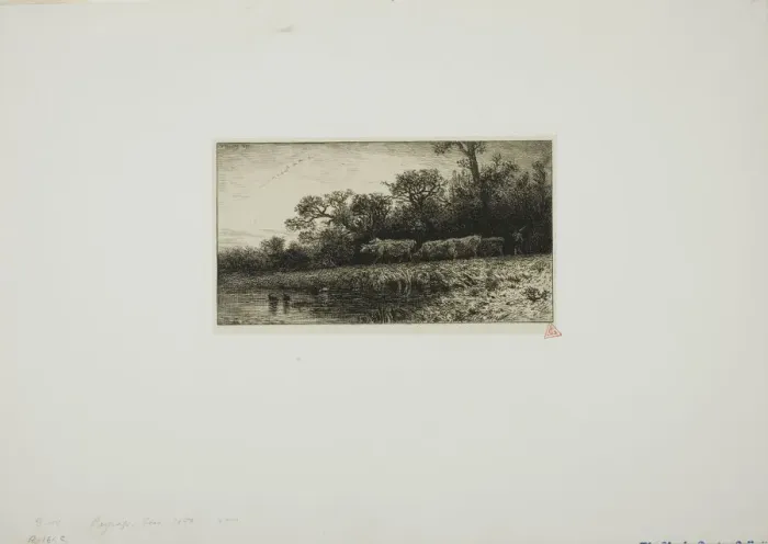 Framed Print : Evening Landscape, 1850. Creator: Charles Emile Jacque Framed Print : Evening Landscape, 1850. Creator: Charles Emile Jacque