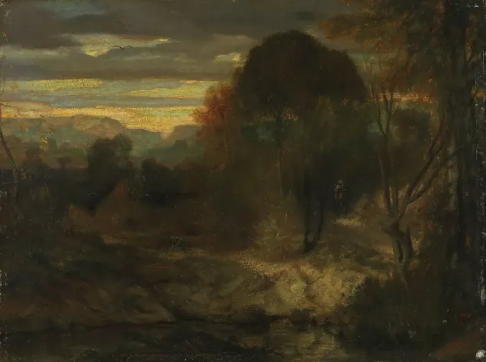 Framed Print : Evening landscape, 1854. Creator: Alexandre Gabriel Descamps Framed Print : Evening landscape, 1854. Creator: Alexandre Gabriel Descamps