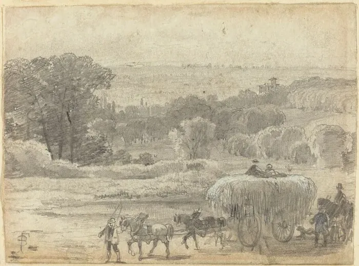 Framed Print : An Evening Landscape with a Hay Wagon. Creator: Birket Foster