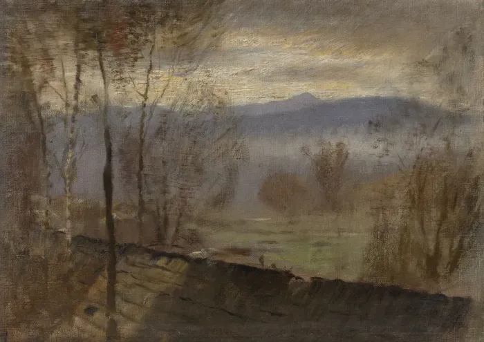 Framed Print : Evening landscape with river, c. 1880. Creator: Mednyanszky, Laszlo (1852-1919) Framed Print : Evening landscape with river, c. 1880. Creator: Mednyanszky, Laszlo (1852-1919)