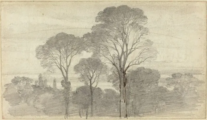 Framed Print : An Evening Landscape with Tall Trees. Creator: Birket Foster Framed Print : An Evening Landscape with Tall Trees. Creator: Birket Foster