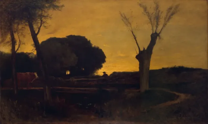 Framed Print : Evening at Medfield, Massachusetts, 1875. Creator: George Inness Framed Print : Evening at Medfield, Massachusetts, 1875. Creator: George Inness