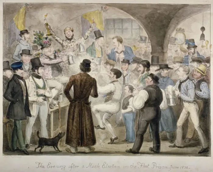 Framed Print : The evening after a mock election in the Fleet Prison, June 1835 Framed Print : The evening after a mock election in the Fleet Prison, June 1835
