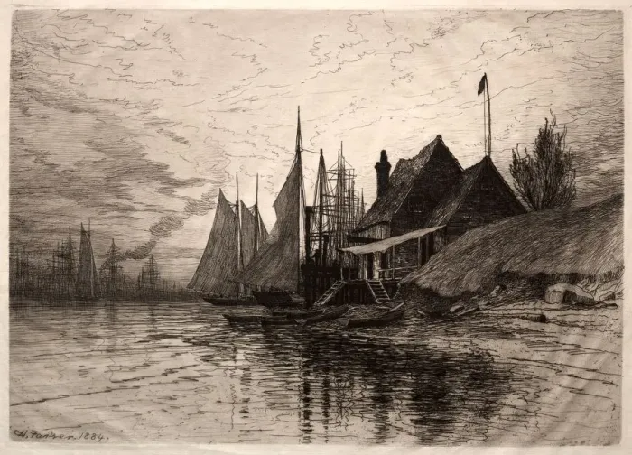 Framed Print : Evening, New York Harbor, 1884. Creator: Henry Farrer (American, 1843-1903) Framed Print : Evening, New York Harbor, 1884. Creator: Henry Farrer (American, 1843-1903)