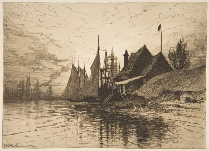 Framed Print : Evening, New York Harbor, 1884. Creator: Henry Farrer Framed Print : Evening, New York Harbor, 1884. Creator: Henry Farrer