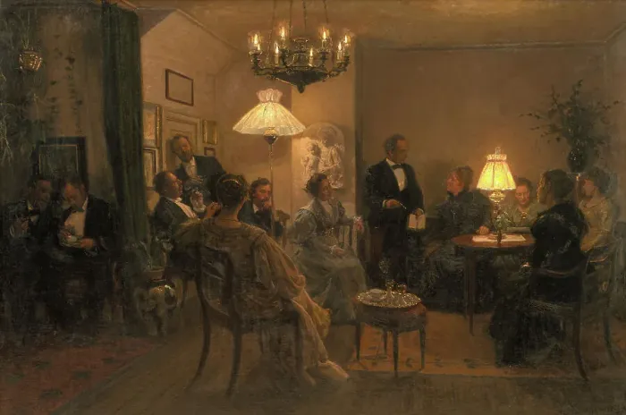 Framed Print : An Evening Party in the Artist's Home, 1899. Creator: Viggo Johansen Framed Print : An Evening Party in the Artist's Home, 1899. Creator: Viggo Johansen